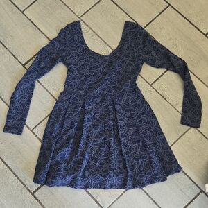 Free People‎ Navy Floral Lace Fit & Flare Long Sleeve Dress | Size Small  fp53